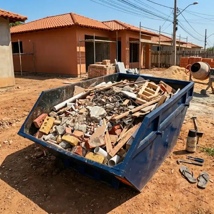 Caçamba de entulho usada na locação